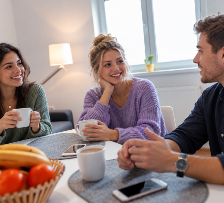 Cozy Coffee Chat in a Modern Kitchen
